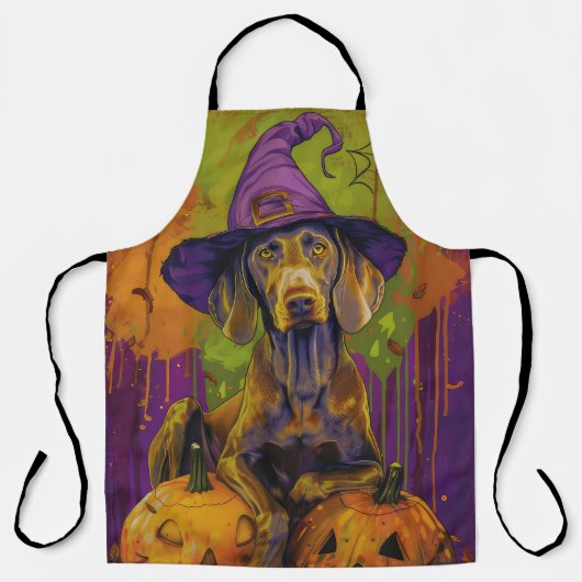 Tablier Éffrayant Weimaraner Chien Halloween sorcière et C (Recto)