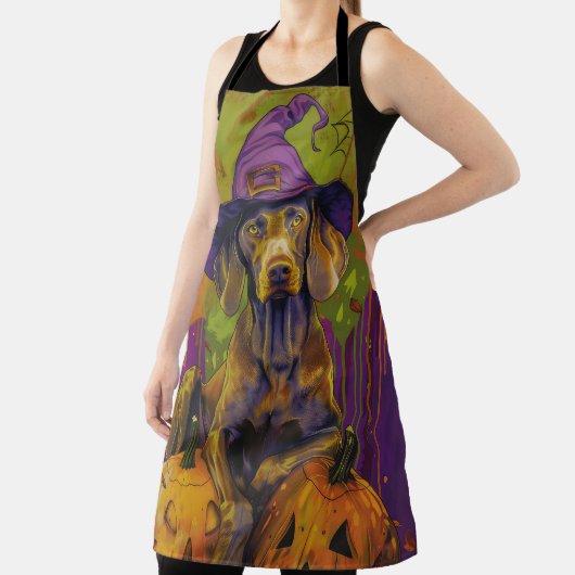 Tablier Éffrayant Weimaraner Chien Halloween sorcière et C (Insitu)