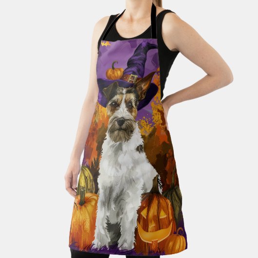 Tablier Éffrayant Wirefox Terrier Chien Halloween Citrouil (Insitu)