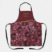 Tablier Élégance des fleurs bordeaux avec accent or (Recto)