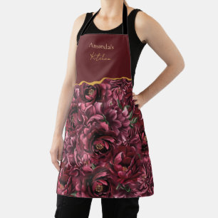 Tablier Élégance des fleurs bordeaux avec accent or