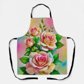 Tablier Elégance Rose rose et jaune Aquarelle Pastel (Recto)