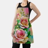 Tablier Elégance Rose rose et jaune Aquarelle Pastel (Insitu)