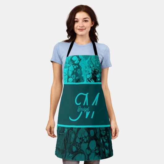 Tablier Elégant Aqua Turquoise bold Script Monogramme (Porté)