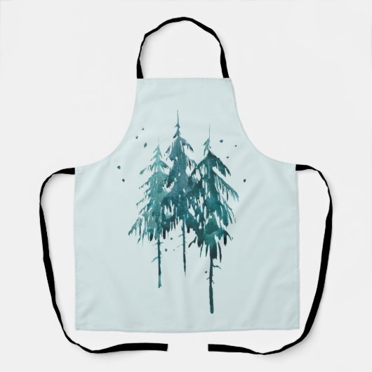 Tablier Élégant Aquarelle bleu-vert simple Pins (Recto)