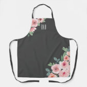 Tablier Élégant aquarelle rose monogramme floral (Recto)