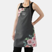 Tablier Élégant aquarelle rose monogramme floral (Insitu)