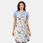 Tablier élégant avec impression de chat et fleurs (Porté)