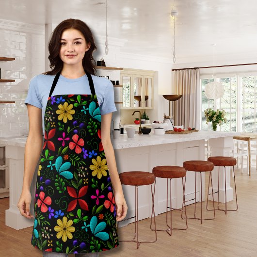 Tablier Elegant Black | Latin American Folk Floral