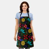 Tablier Elegant Black | Latin American Folk Floral (Porté)