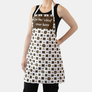 Tablier Elégant blanc et Brown Motif À damiers
