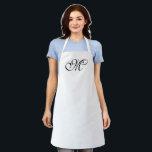 Tablier Élégant blanc script personnalisé monogramme initi<br><div class="desc">Elégant noir et blanc script personnalisé calligraphie monogramme initial personnalisé solide cuisine Apron. Idéal pour cuisiniers, chefs, poteries, céramiques, artisanat, travail, cuisine, boulangerie, barbecue, grill, mais aussi pour les entreprises et les magasins, etc</div>