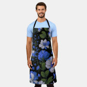 Tablier Elégant bleu argenté blanc élégant floral rétro (Porté)