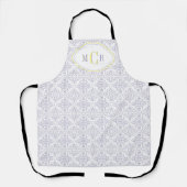 Tablier Élégant Bleu Blanc Jaune Damassé Monogramme (Recto)