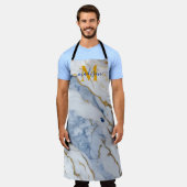 Tablier Elégant bleu blanc maïs doré marbre granit (Porté)