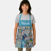 Tablier Elégant bleu Peacock Aquarelle Art Kids Apron (Insitu)