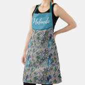 Tablier Elégant bleu Peacock Aquarelle Art Womans Apron (Insitu)