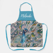 Tablier Elégant bleu Peacock Aquarelle Art Womans Apron (Recto)