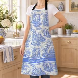 Tablier Élégant bleu vintage toile de jouy imprimé