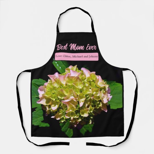 Tablier Élégant boho vert jaune rose Hydrangea fleurs (Recto)