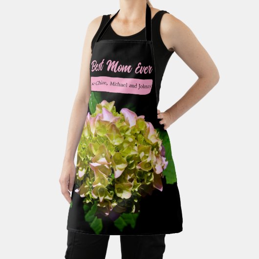 Tablier Élégant boho vert jaune rose Hydrangea fleurs (Insitu)