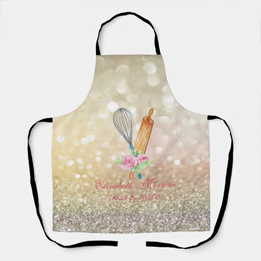 Tablier Élégant Bokeh Rolling Pin Whisk Bakery (Recto)