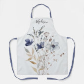 Tablier Élégant Chic Fleur Bleue Aquarelle Monogrammée (Recto)