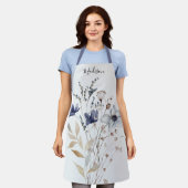 Tablier Élégant Chic Fleur Bleue Aquarelle Monogrammée (Porté)