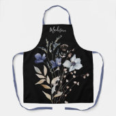 Tablier Élégant Chic Fleur Bleue Aquarelle Monogrammée (Recto)