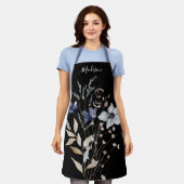Tablier Élégant Chic Fleur Bleue Aquarelle Monogrammée (Porté)