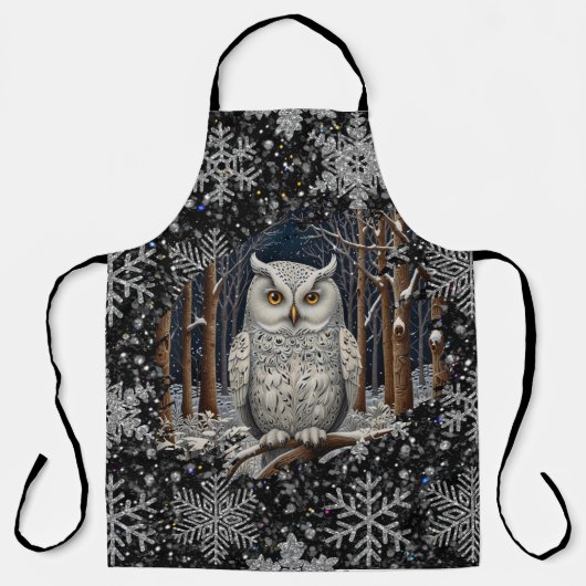 Tablier Elegant Christmas white owl woodland winter forest (Recto)