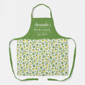 Tablier Élégant citron Motif vert jaune Nom (Recto)