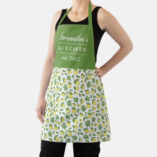 Tablier Élégant citron Motif vert jaune Nom (Insitu)