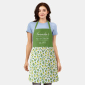 Tablier Élégant citron Motif vert jaune Nom (Porté)