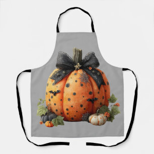 Tablier Élégant Citrouille d'Halloween avec cabot noir