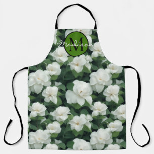 Tablier Élégant classique vert botanique blanc floral