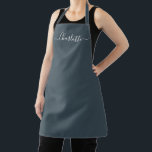 Tablier Elégant code personnalisé bleu minuit<br><div class="desc">Personnalisé minuit bleu personnalisé nom de script moderne texte monogramme couleur uni simple girly élégant élégant chic de minuit bleu et blanc cuisine Apron. Customisez,  personnalisez-le avec le nom,  le devis,  l'expression ou le texte. Idéal pour cuisiniers,  chefs,  poteries,  céramiques,  artisanat,  travail,  cuisine,  boulangerie,  barbecue,  grill,  etc</div>