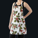 Tablier Élégant coloré Cheery Christmas Holly<br><div class="desc">Élégant,  festif et coloré floral traditionnel de vacances avec boucles rouges et vertes vibrantes de saint Noël sur l'arrière - plan blanc.</div>
