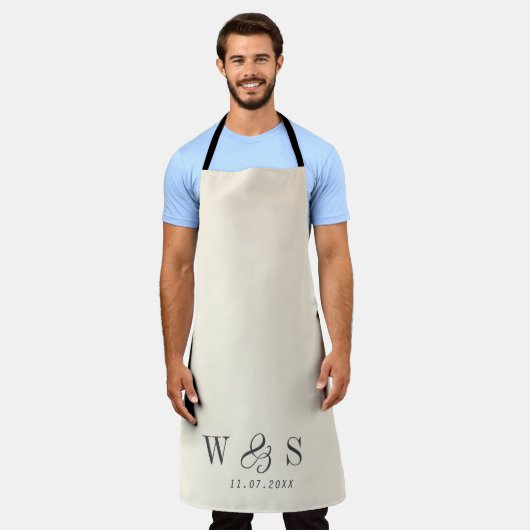 Tablier Élégant couple mariage initial crème naturelle (Porté)