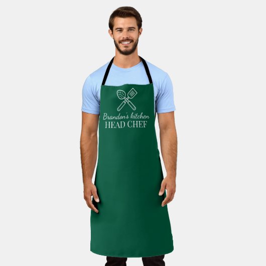 Tablier Élégant émeraude vert Nom du chef moderne (Porté)
