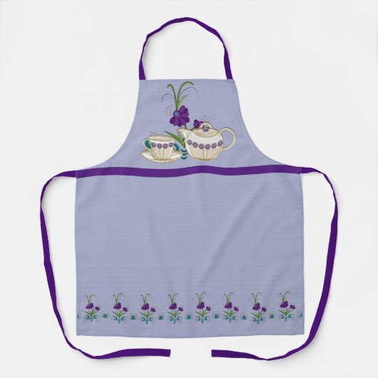 Tablier Elégant ensemble de thé chinois avec fleurs violet (Recto)