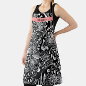 Tablier Élégant floral noir et blanc (Insitu)