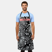 Tablier Élégant floral noir et blanc (Porté)