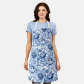 Tablier Elegant Floral Pattern Blue and White Chinoiserie (Porté)