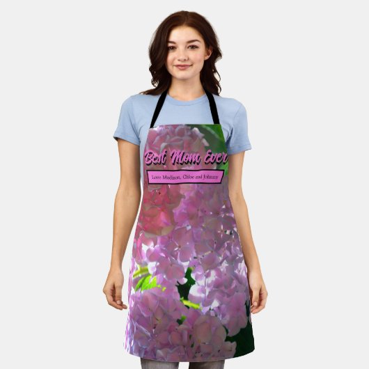 Tablier Elégant flores rose douce hydrangée rose rose (Porté)