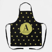 Tablier Elegant Gold & Black Star Pattern Monogram (Recto)