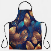Tablier Elégant Gold Blue Foliage Nature Design (Recto)