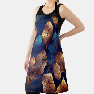 Tablier Elégant Gold Blue Foliage Nature Design