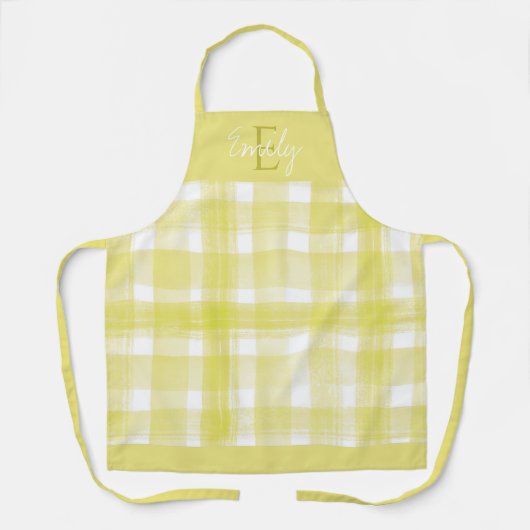 Tablier Élégant jaune mou blanc Plaid Monogramme Noël (Recto)