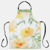 Tablier Elégant jaune pêche orange aquarelle fleurie (Recto)